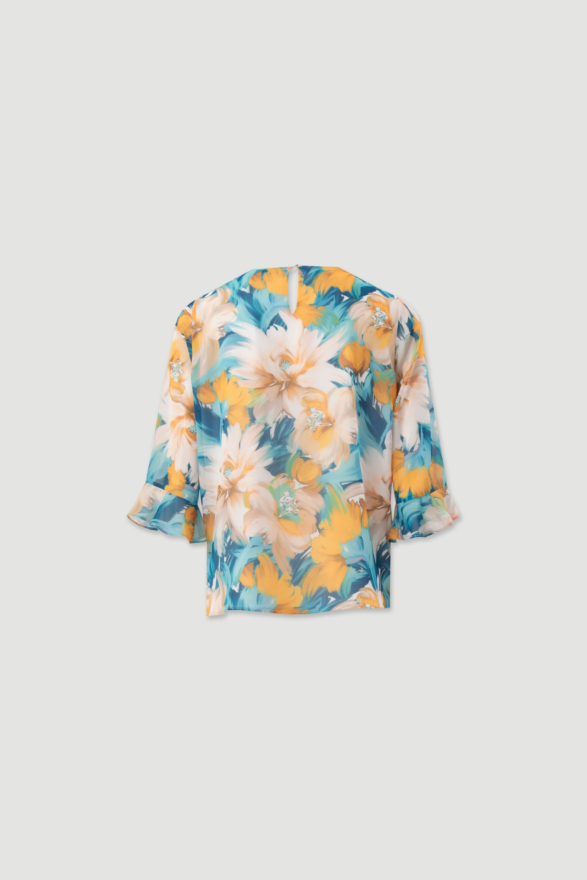 Floral print tunic with flounce sleeves