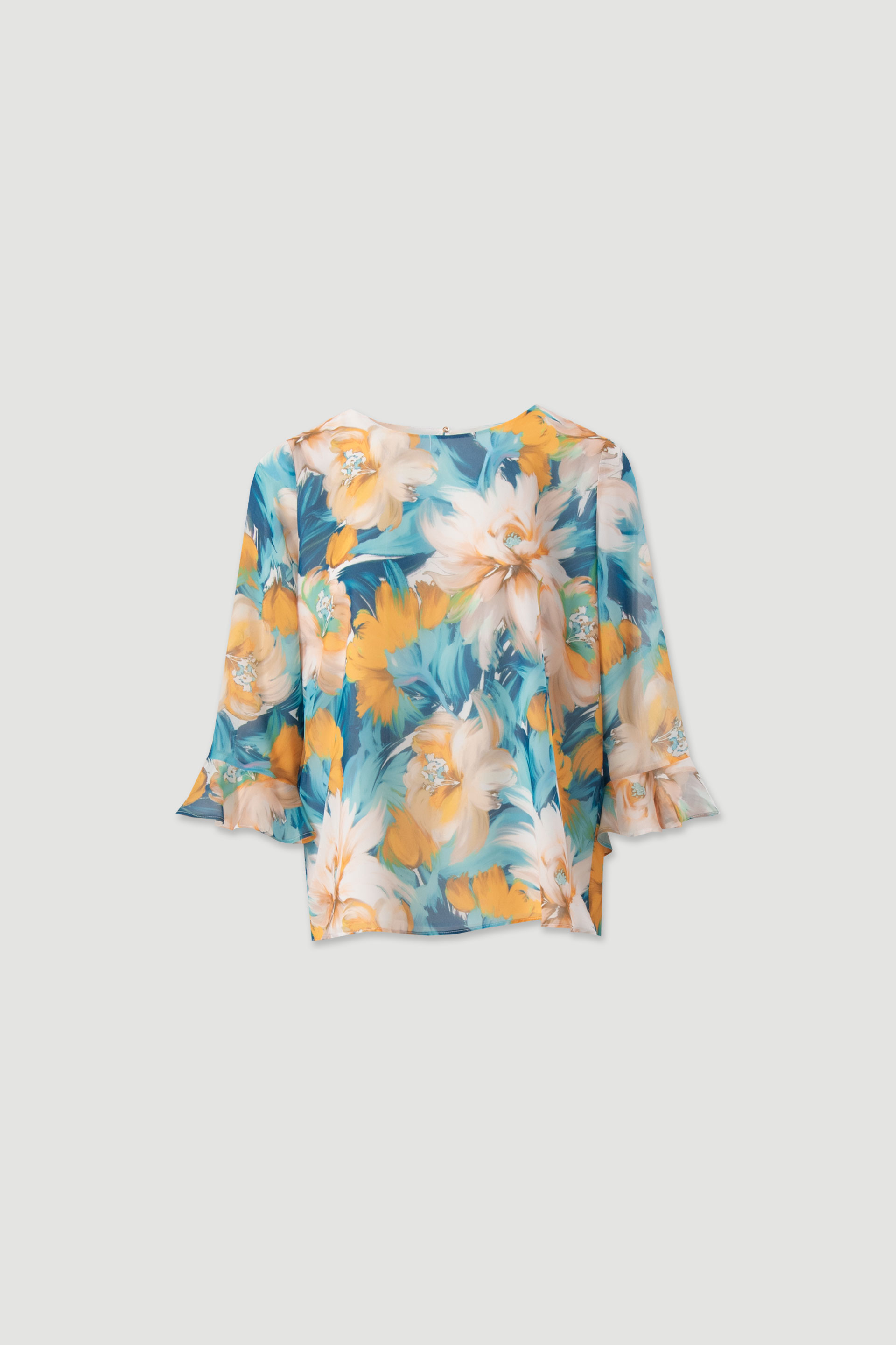 Floral print tunic with flounce sleeves