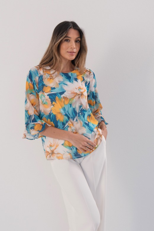 Floral print tunic with flounce sleeves Floral print tunic with flounce sleeves