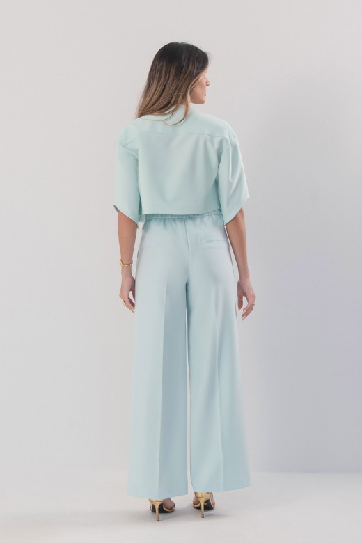 Classic wide-leg trousers with customised metallic button Classic wide-leg trousers with customised metallic button