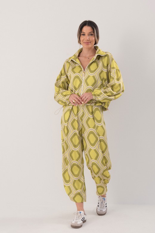 Printed fluid high-waist trousers