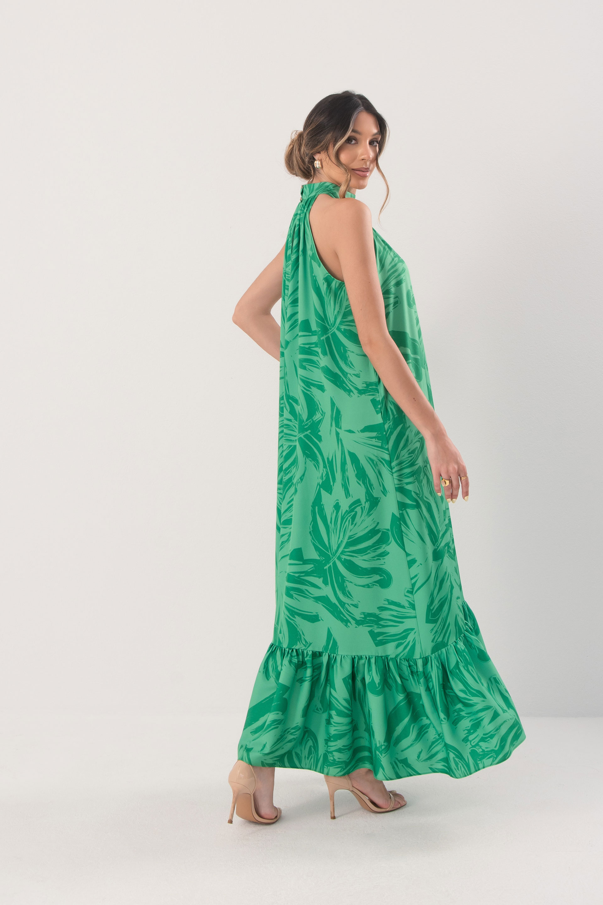 Printed halter maxi dress