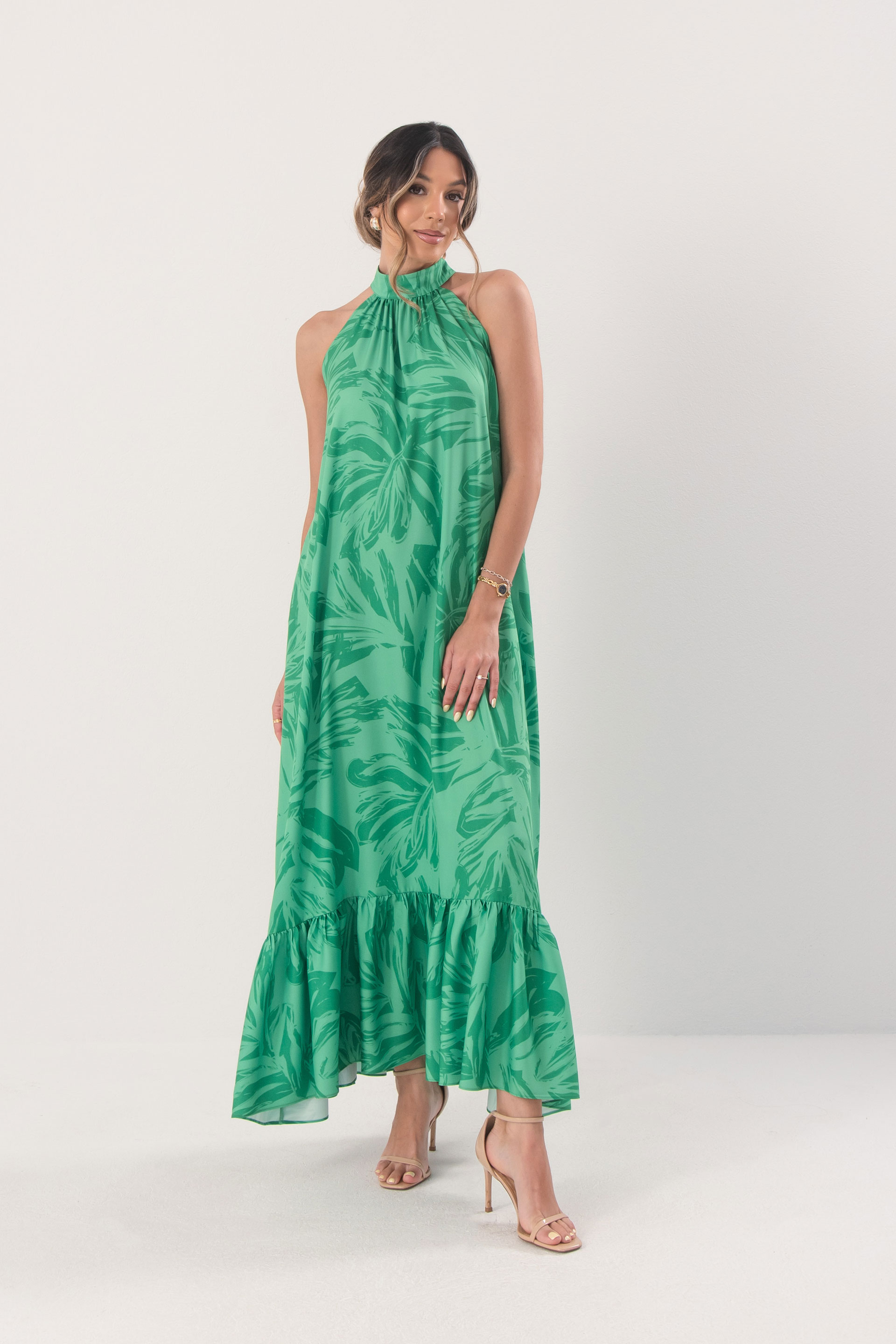 Printed halter maxi dress