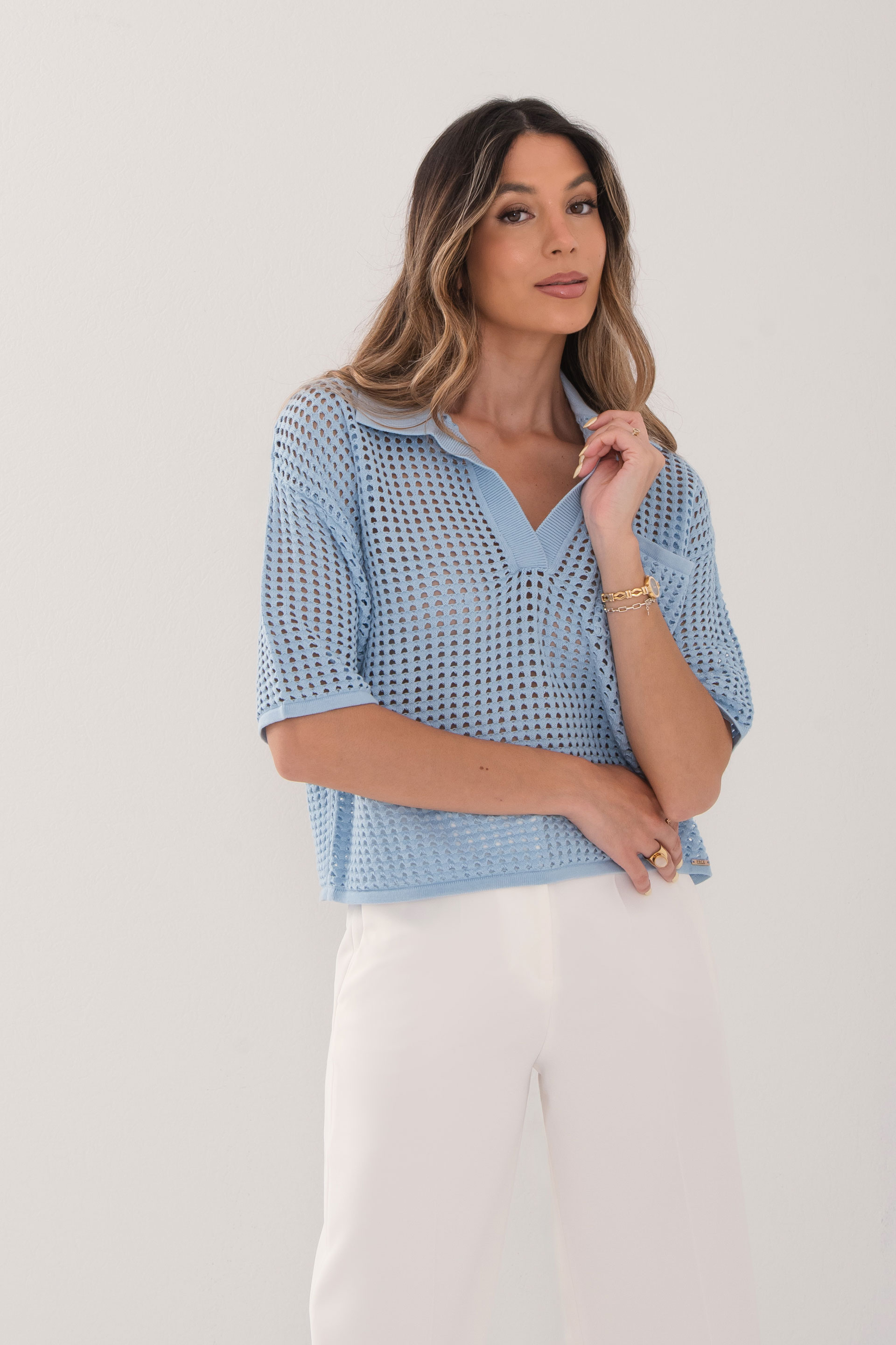 Polo en maille perforée en coton
