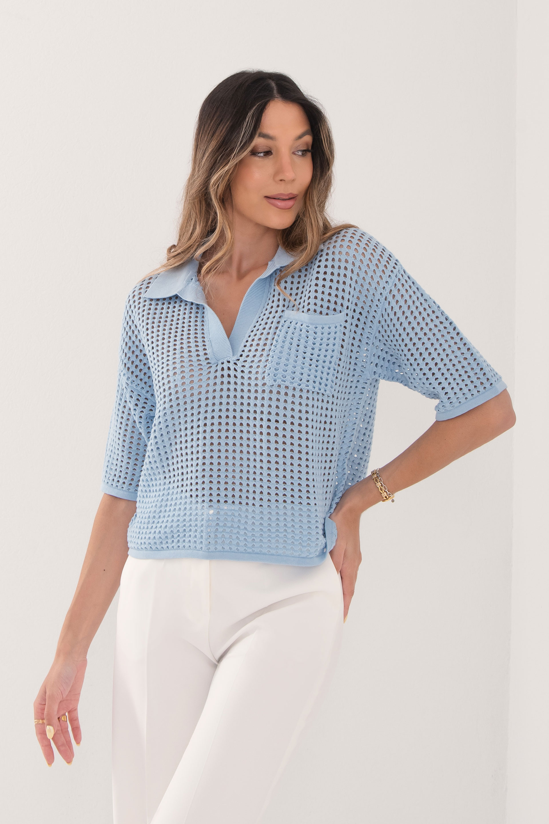 Polo en maille perforée en coton