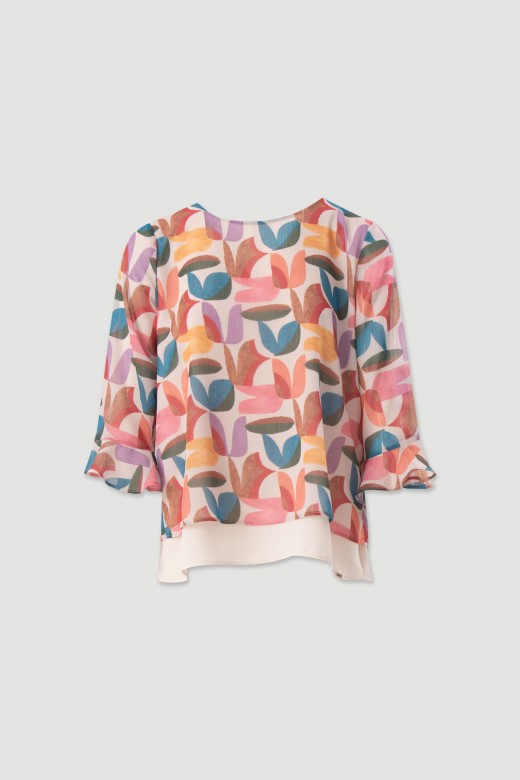 Printed tunic with ruffled sleeves Printed tunic with ruffled sleeves
