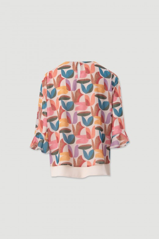 Printed tunic with ruffled sleeves Printed tunic with ruffled sleeves