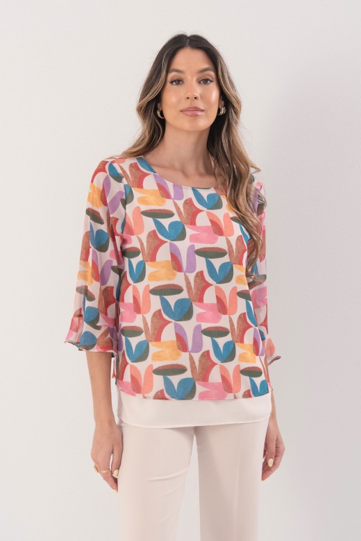 Printed tunic with ruffled sleeves Printed tunic with ruffled sleeves