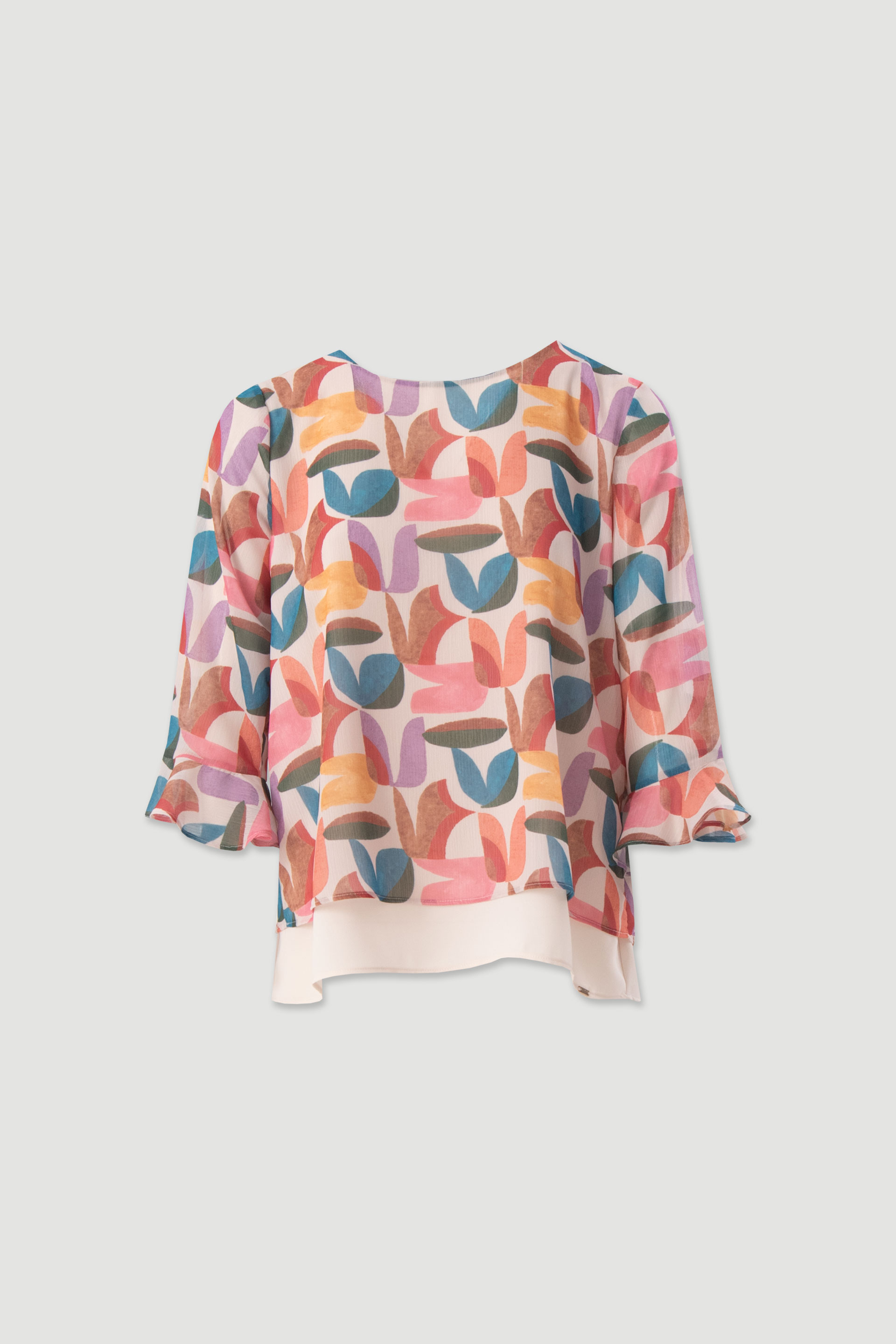 Printed tunic with ruffled sleeves