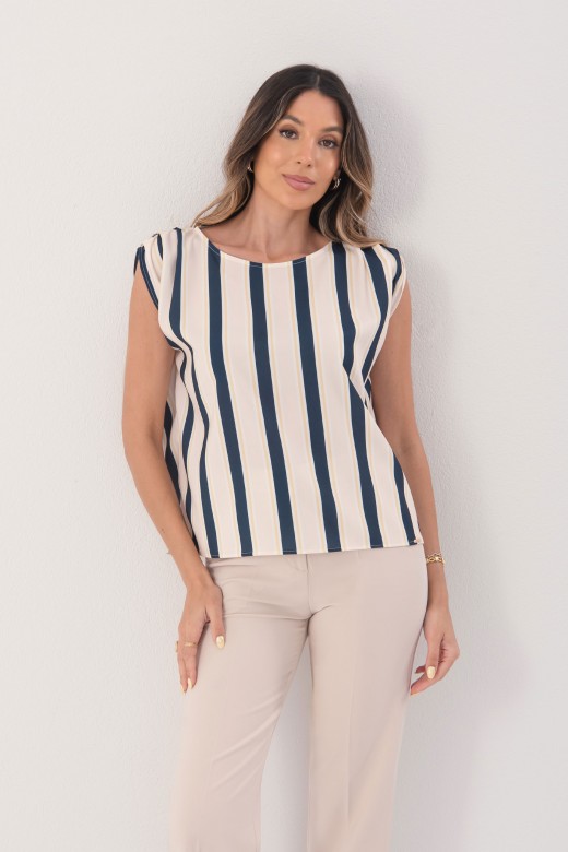 Striped tunic with shoulder pleat detail Striped tunic with shoulder pleat detail
