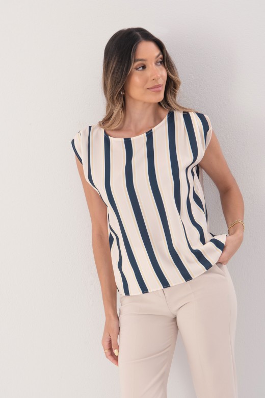 Striped tunic with shoulder pleat detail Striped tunic with shoulder pleat detail