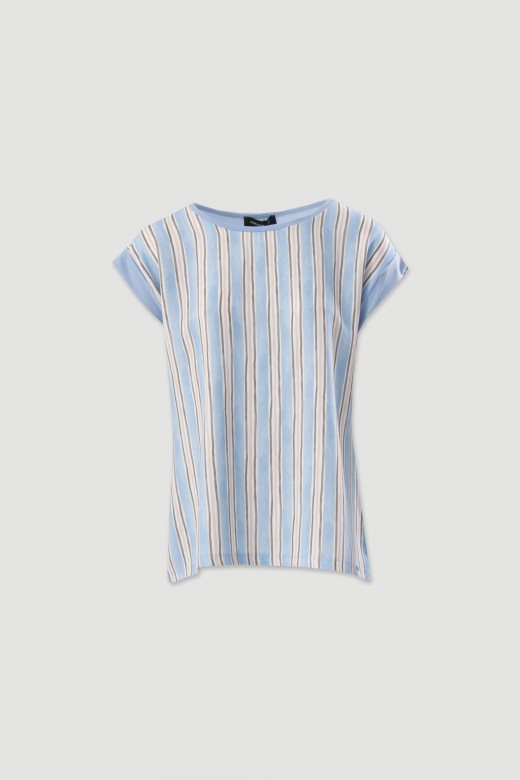 Striped front top with knit back Striped front top with knit back