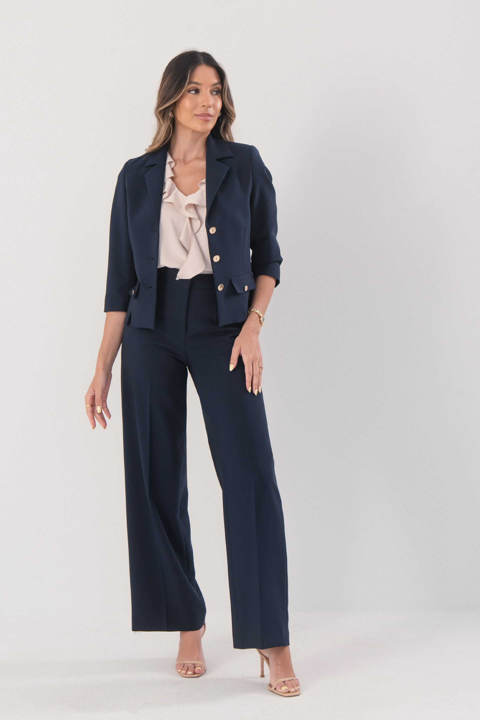 Pantalon wide leg classique taille haute avec ceinture élastique