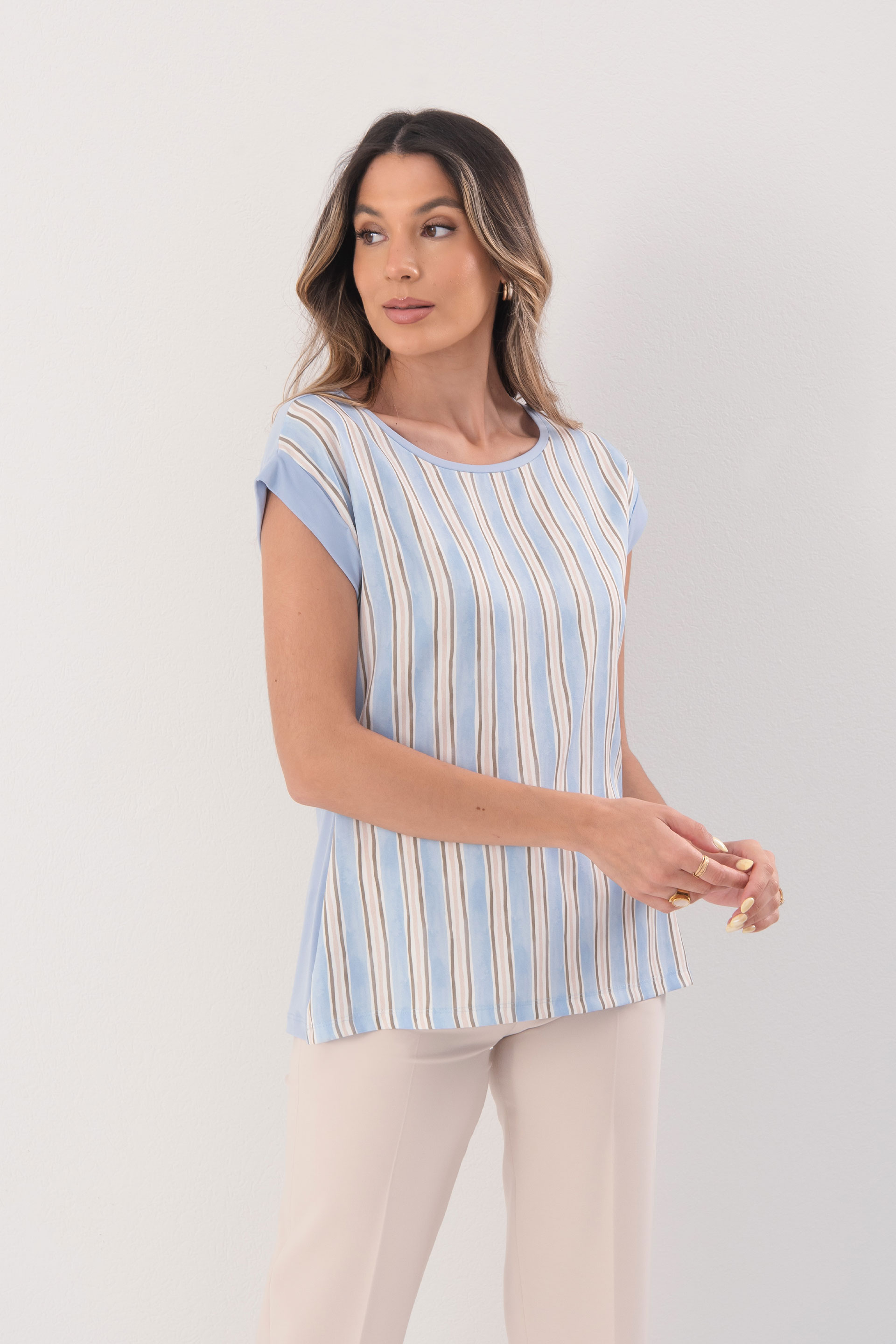 Striped front top with knit back