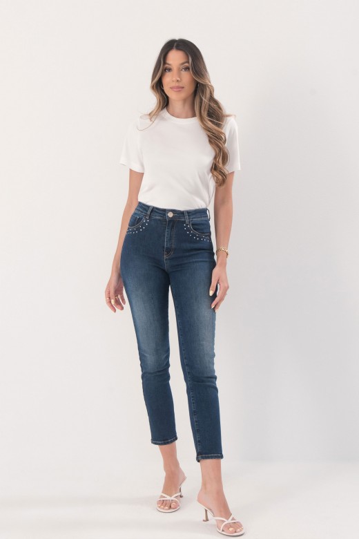 Skinny jeans with metallic transfers on the pockets Skinny jeans with metallic transfers on the pockets