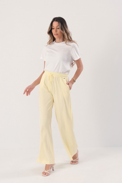 Wide-leg knit trousers with elastic waistband Wide-leg knit trousers with elastic waistband