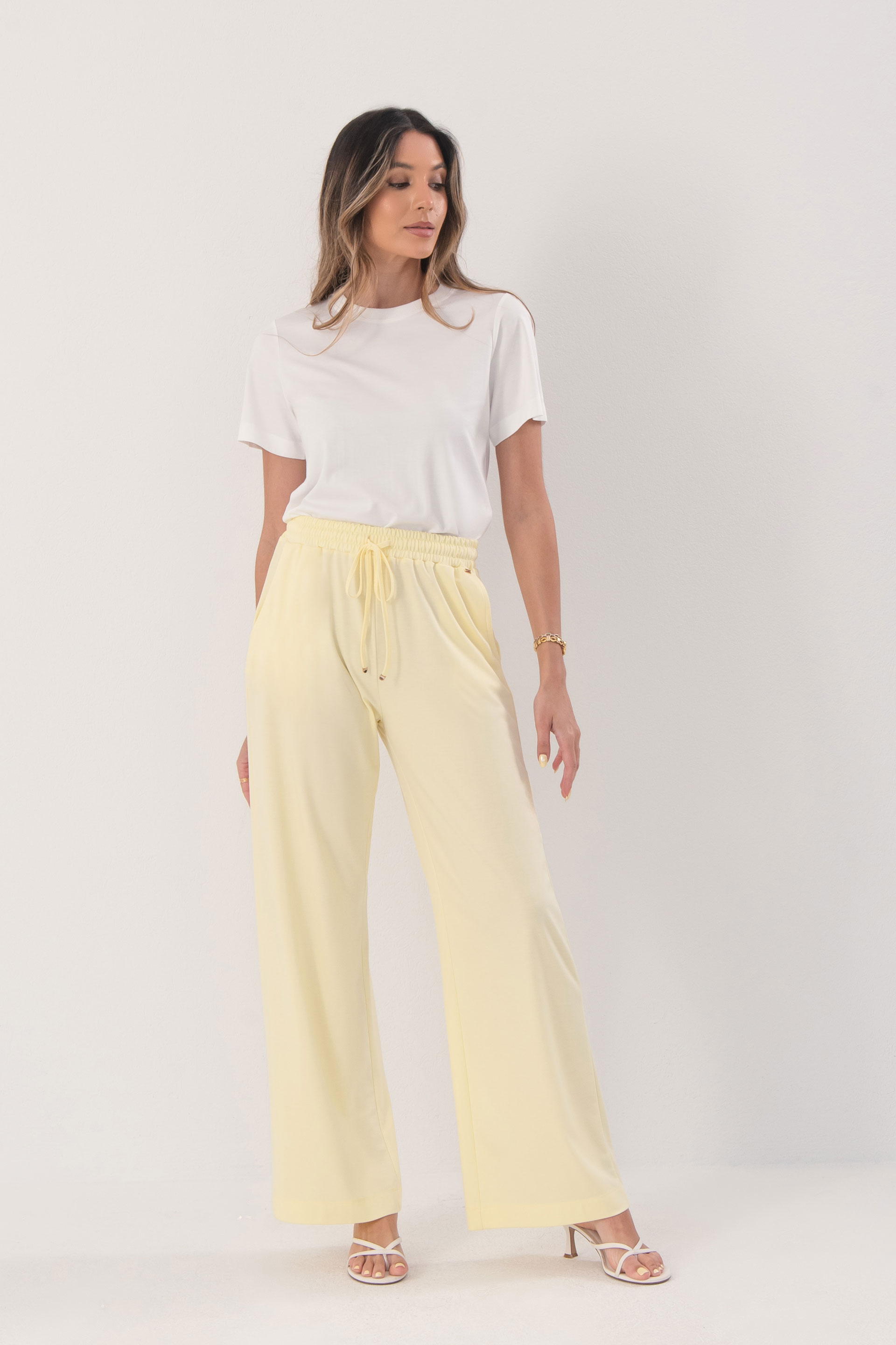 Wide-leg knit trousers with elastic waistband