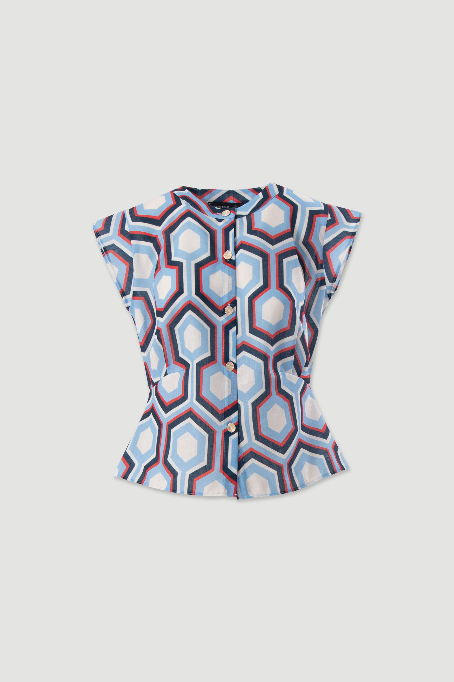 Printed tunic with gold buttons