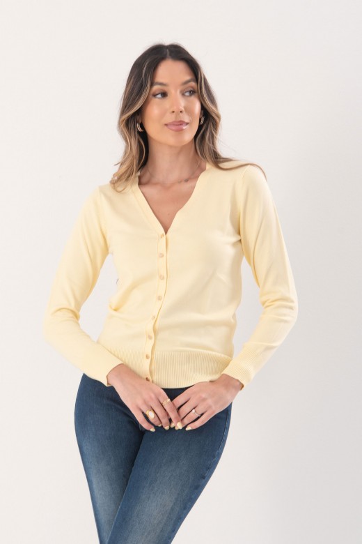 Basic knit cardigan with custom buttons