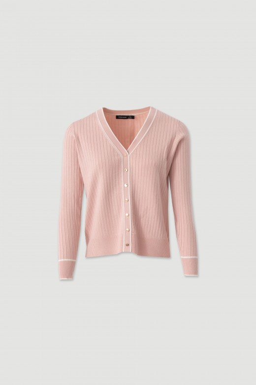 Ribbed knit cardigan with contrast trim Ribbed knit cardigan with contrast trim