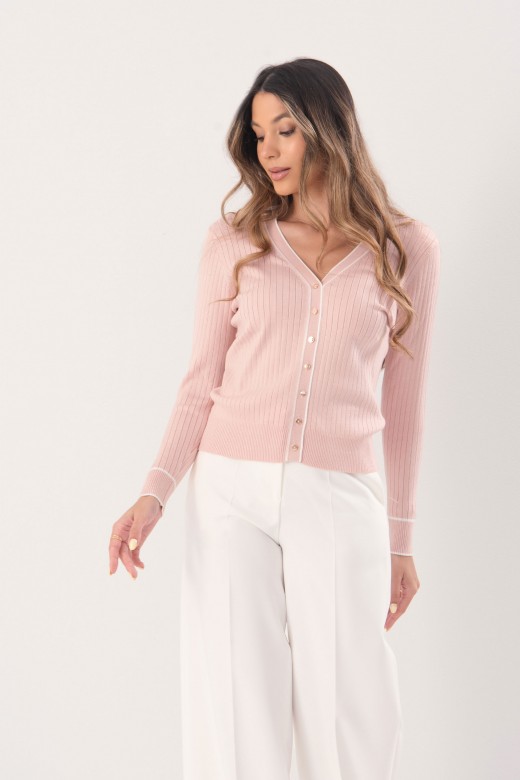 Ribbed knit cardigan with contrast trim Ribbed knit cardigan with contrast trim