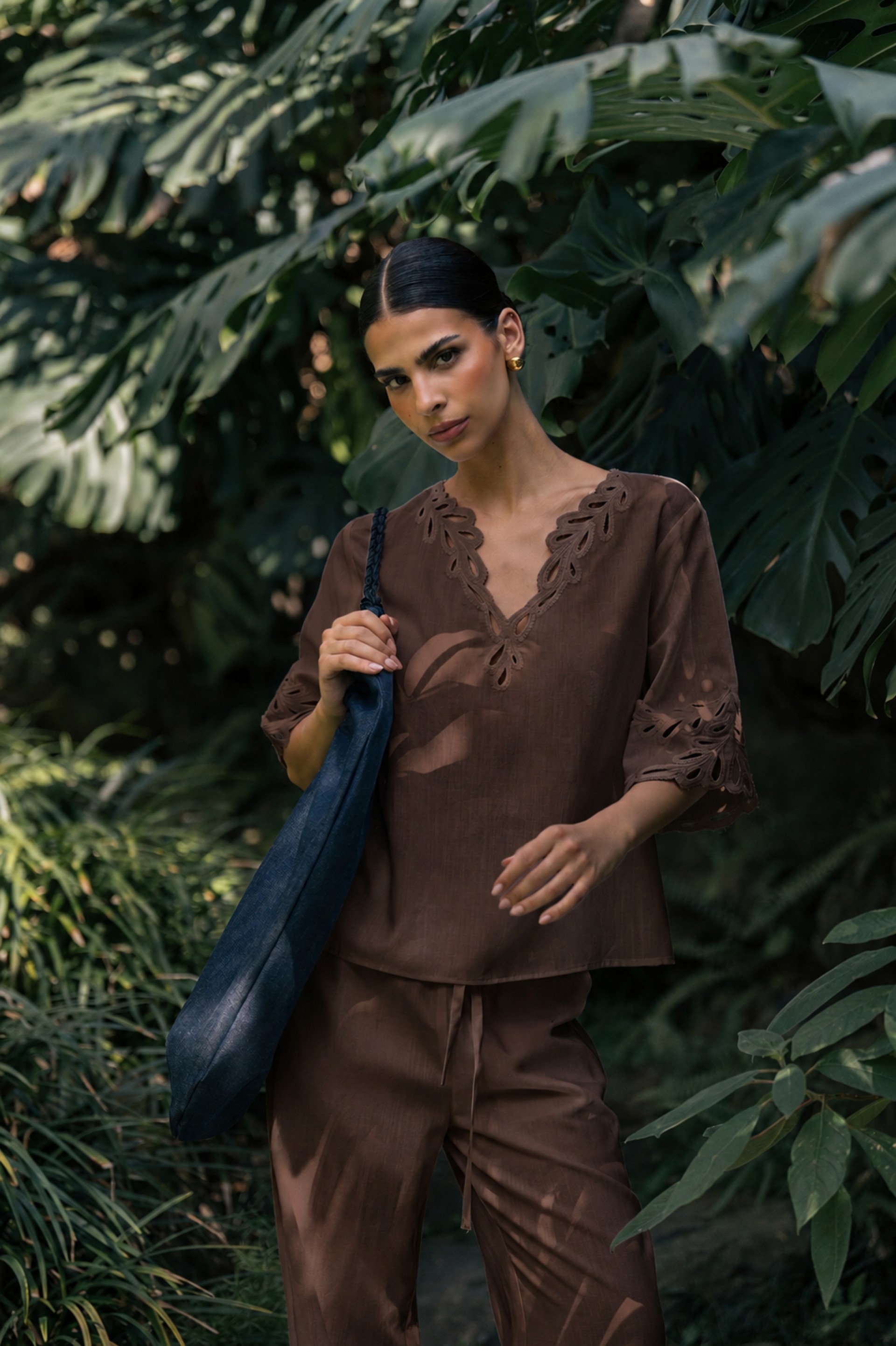 Linen-blend tunic with cut-out details