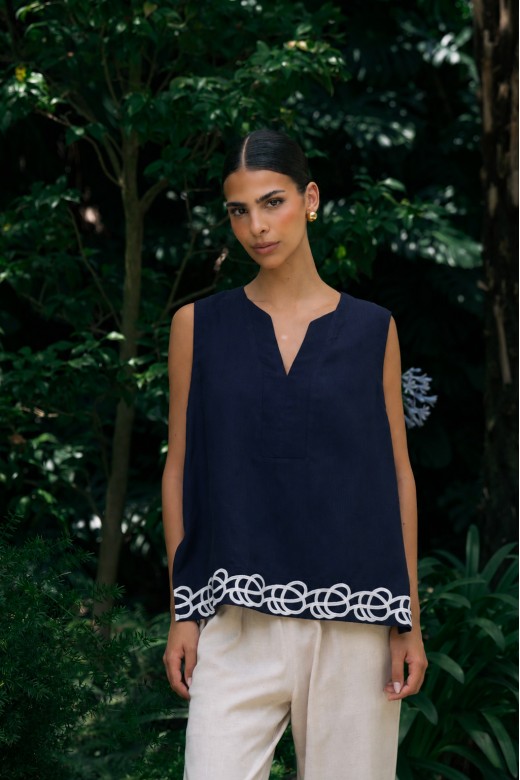 Linen-blend tunic with embroidered detail Linen-blend tunic with embroidered detail