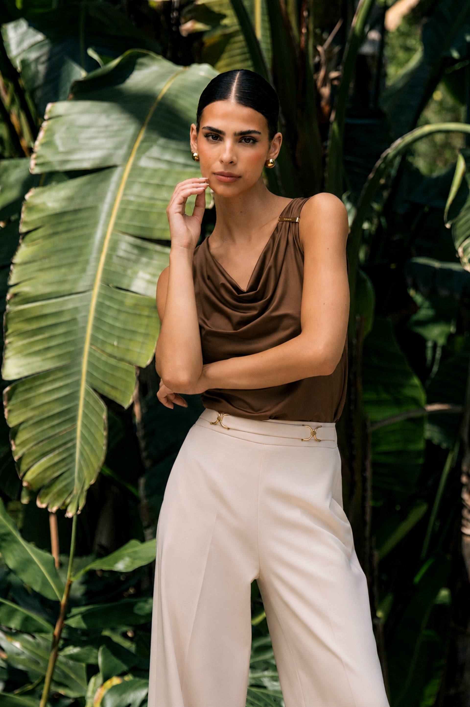 Lycra knit top with draped neckline