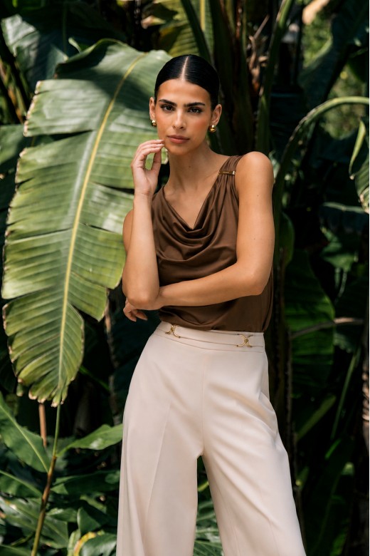 Lycra knit top with draped neckline Lycra knit top with draped neckline