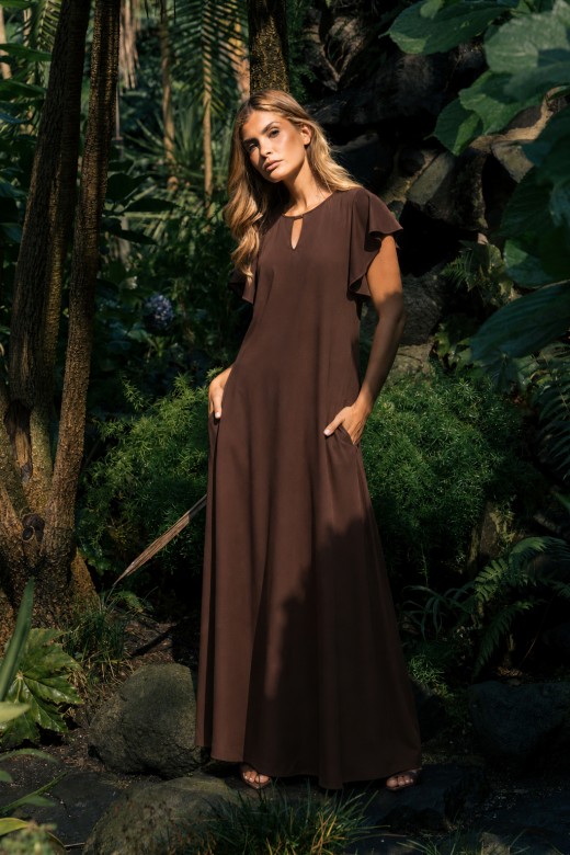 Long tencel dress with ruffle sleeves Long tencel dress with ruffle sleeves