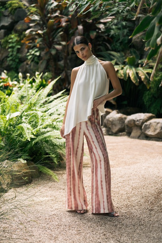 High-waisted printed fluid trousers High-waisted printed fluid trousers