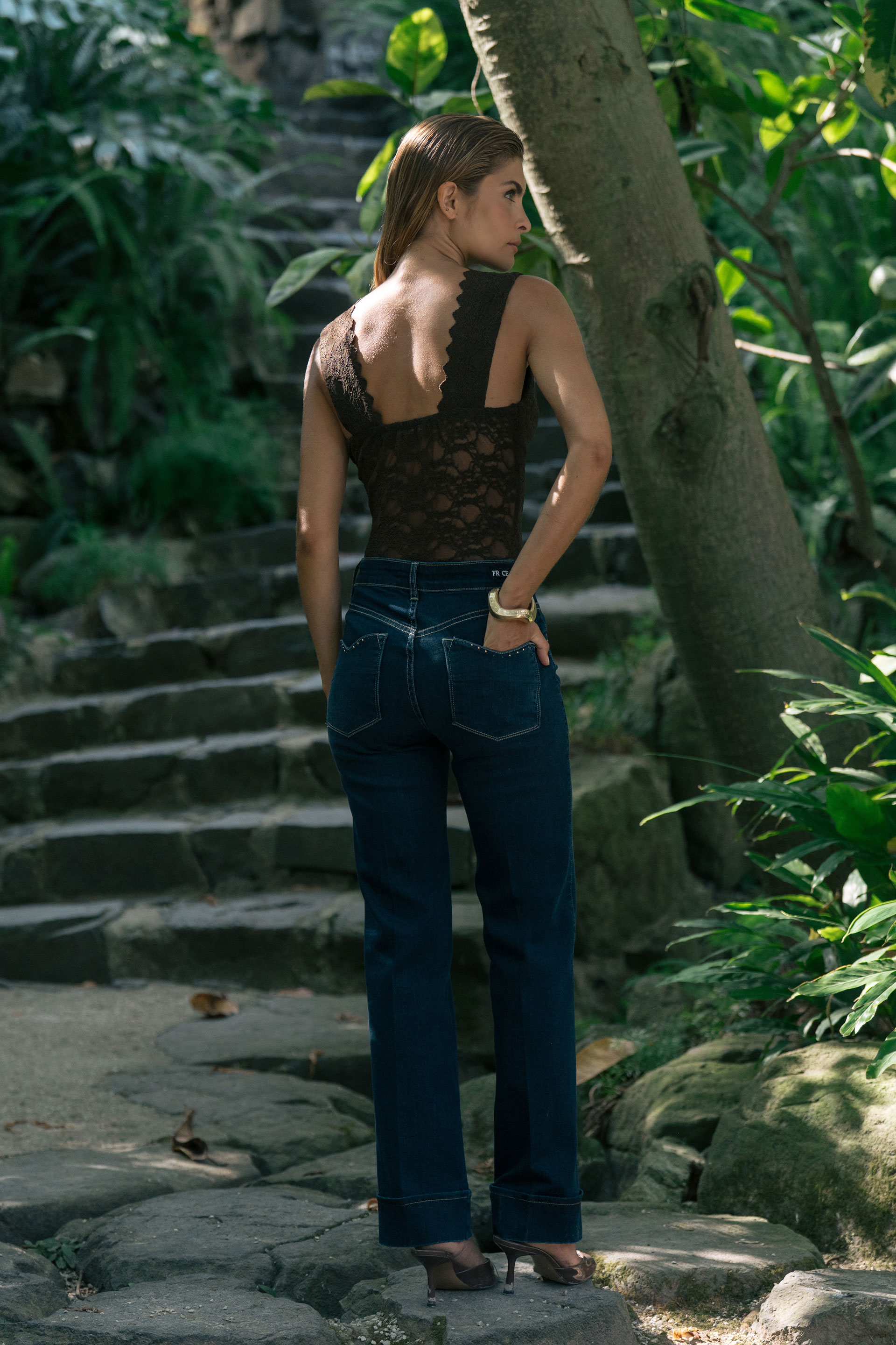 Straight fit jeans with rhinestone details