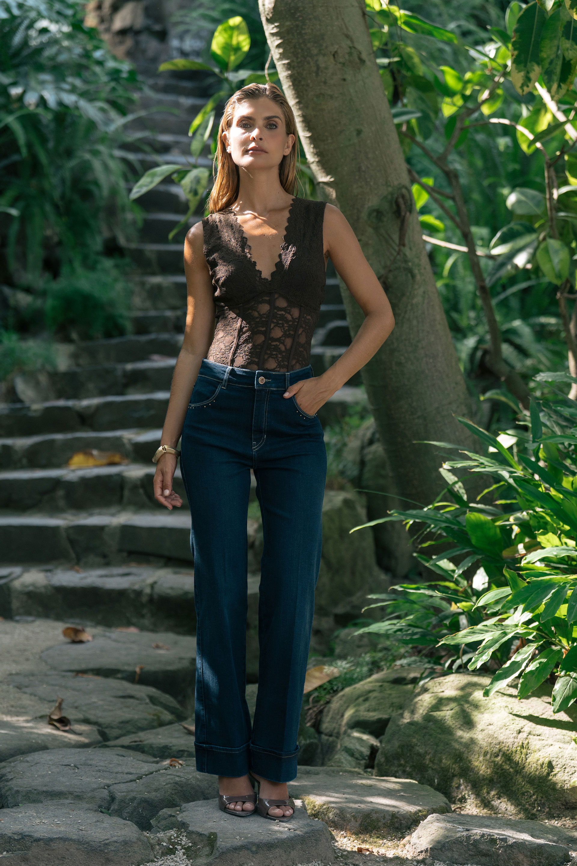 Straight fit jeans with rhinestone details