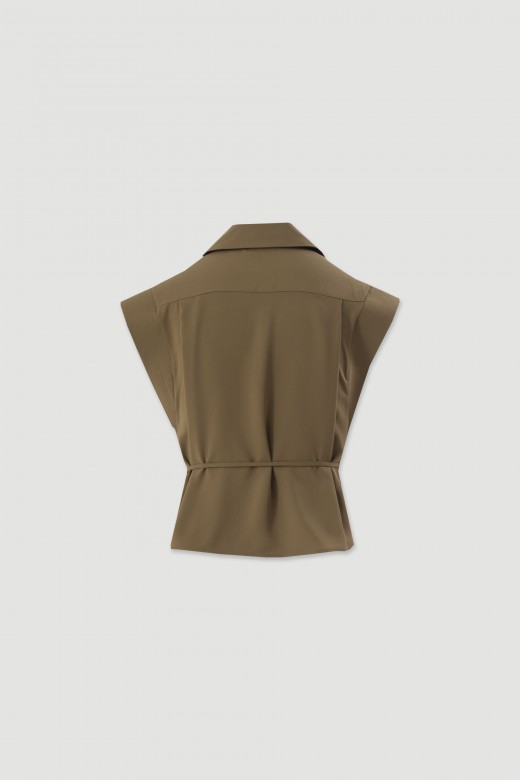 Short fluid blouse with belt Short fluid blouse with belt