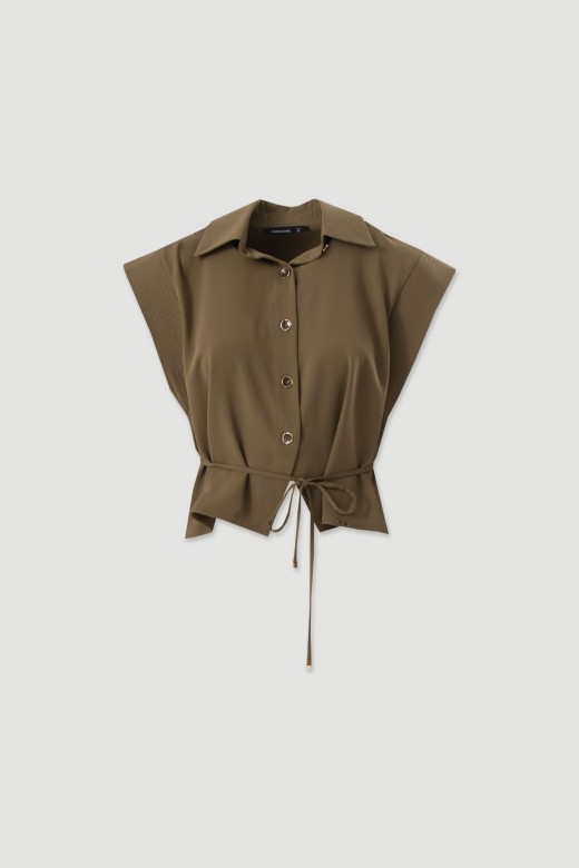 Short fluid blouse with belt Short fluid blouse with belt