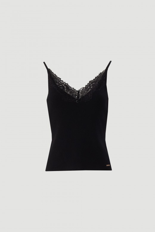 Knit top with lace neckline Knit top with lace neckline