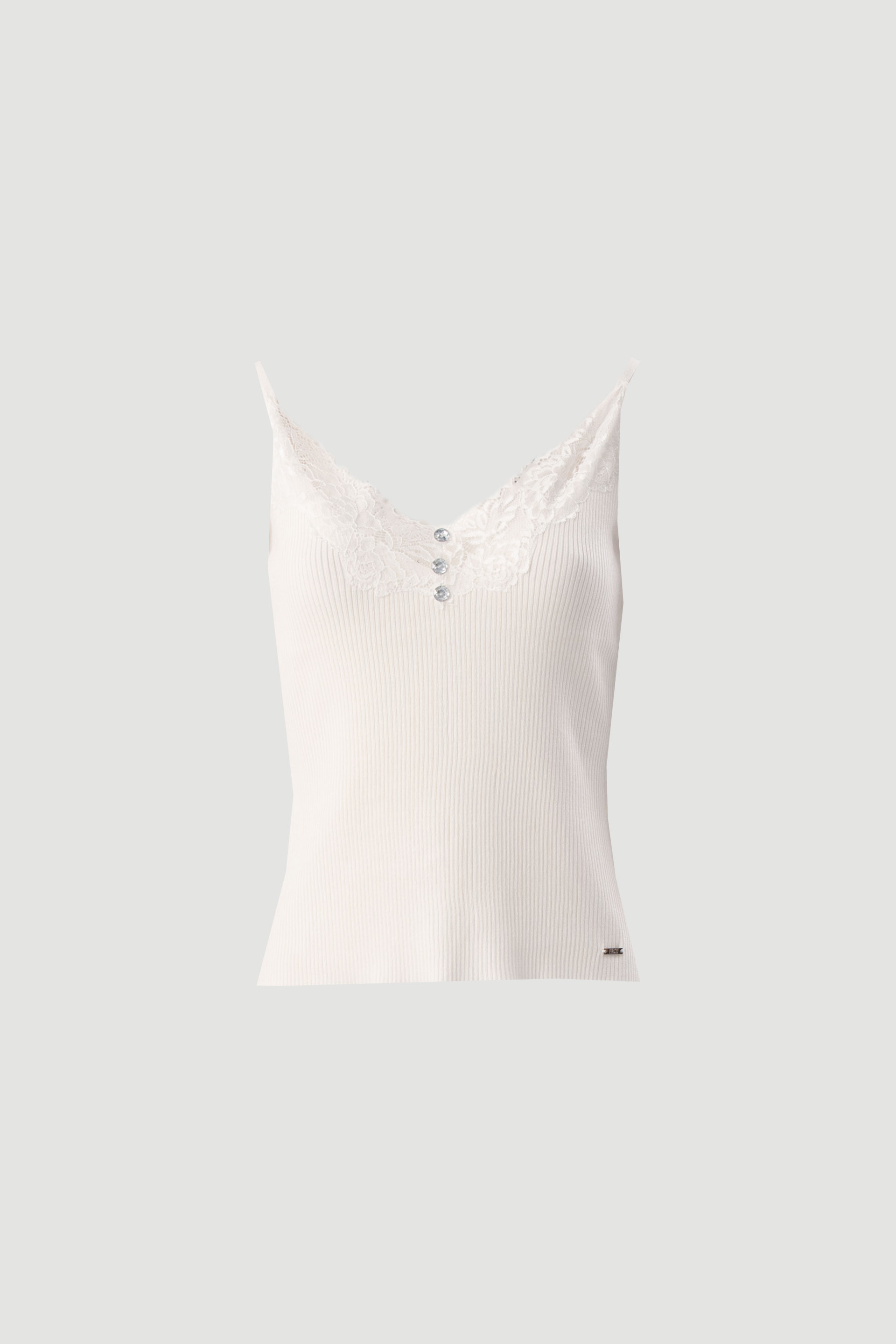 Knit top with lace neckline