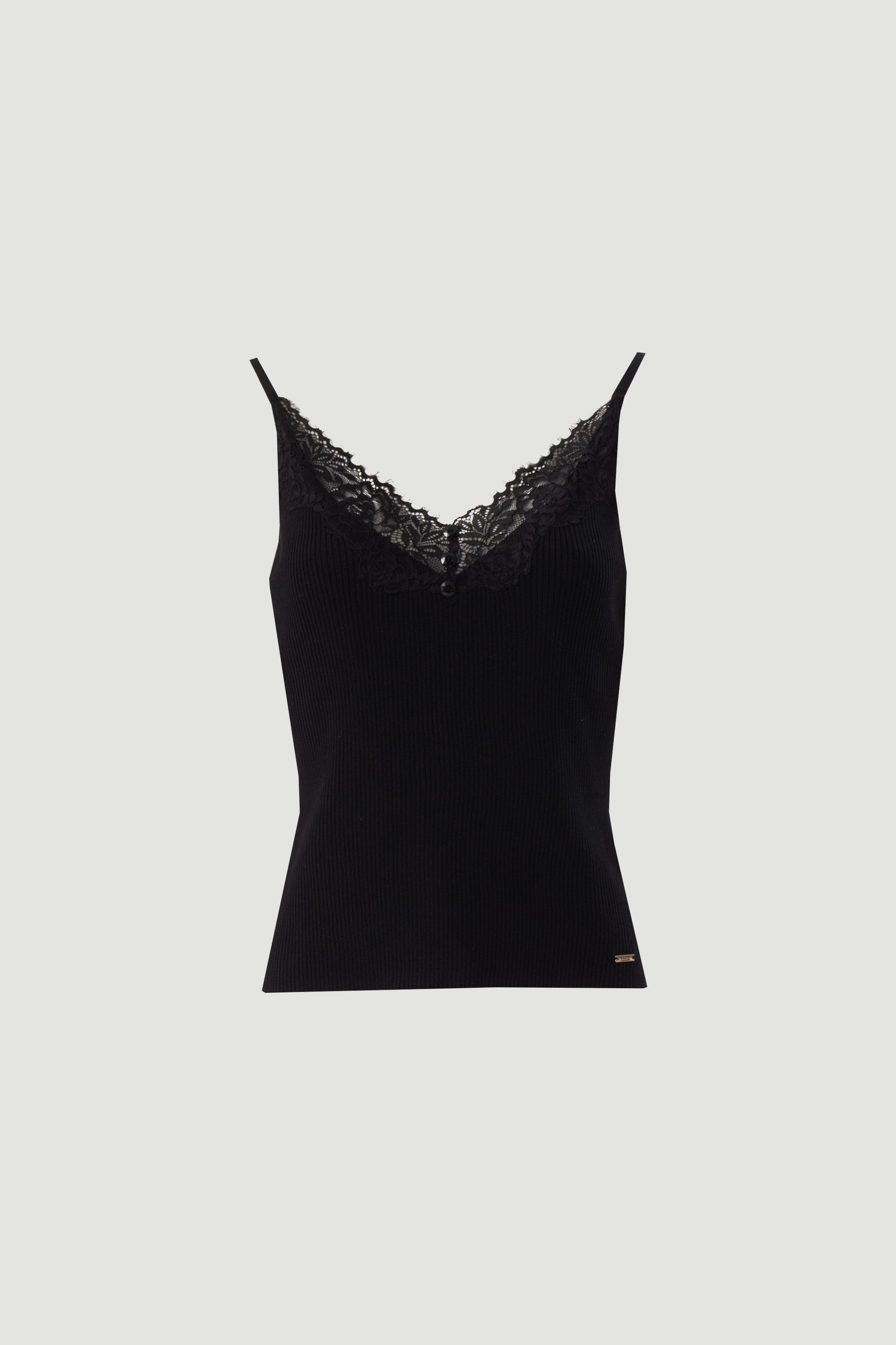 Knit top with lace neckline