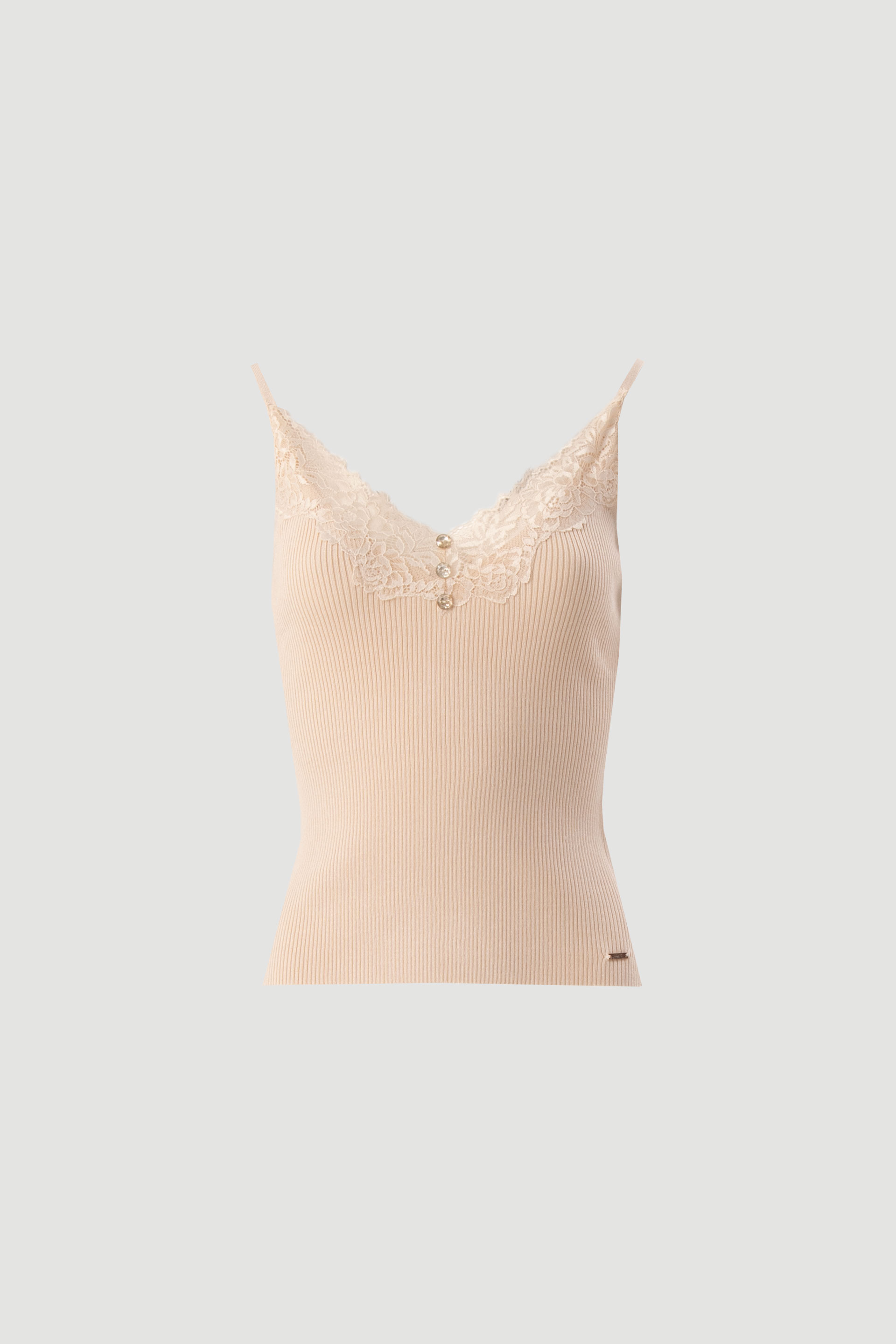 Knit top with lace neckline