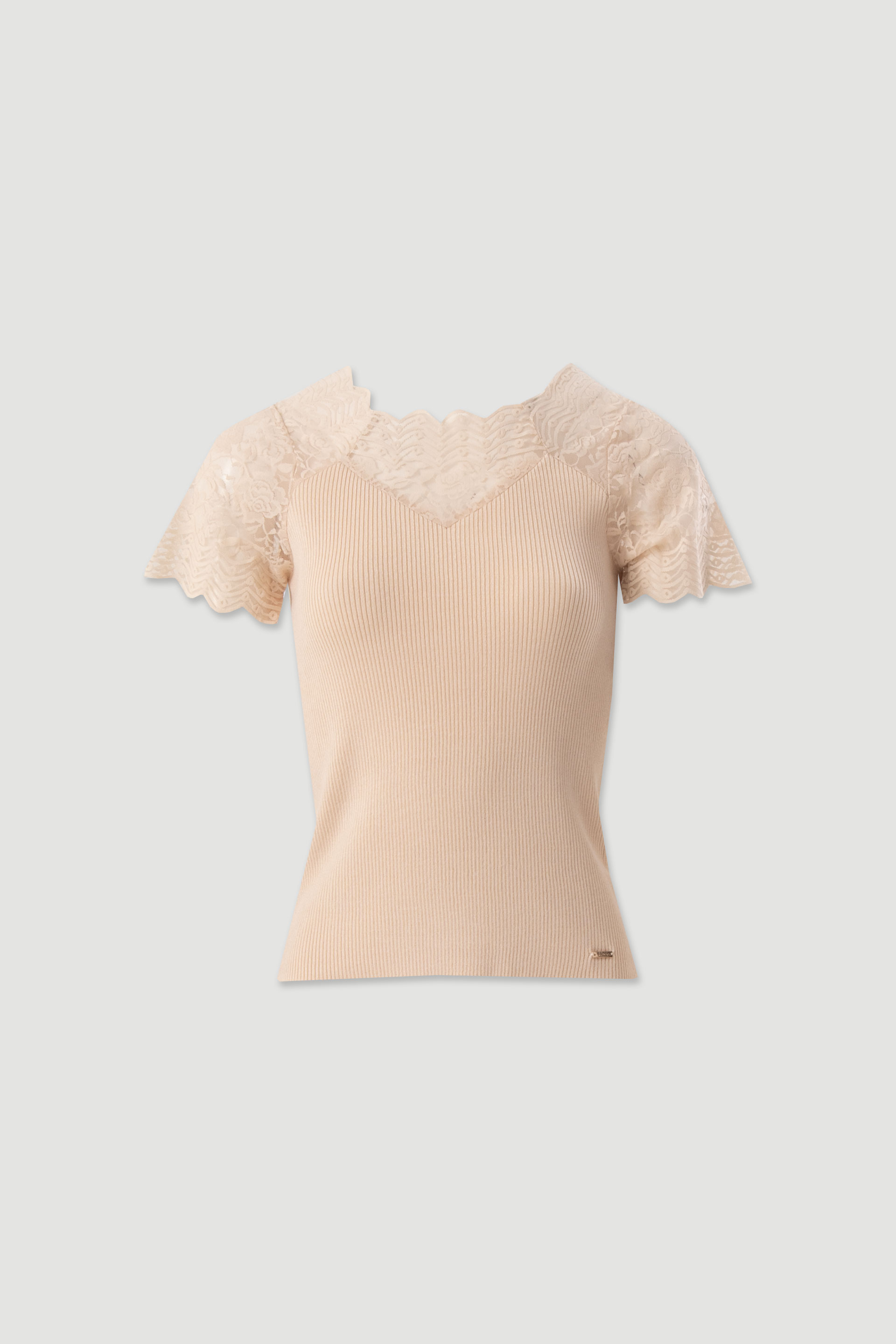 Ribbed knit top with lace details