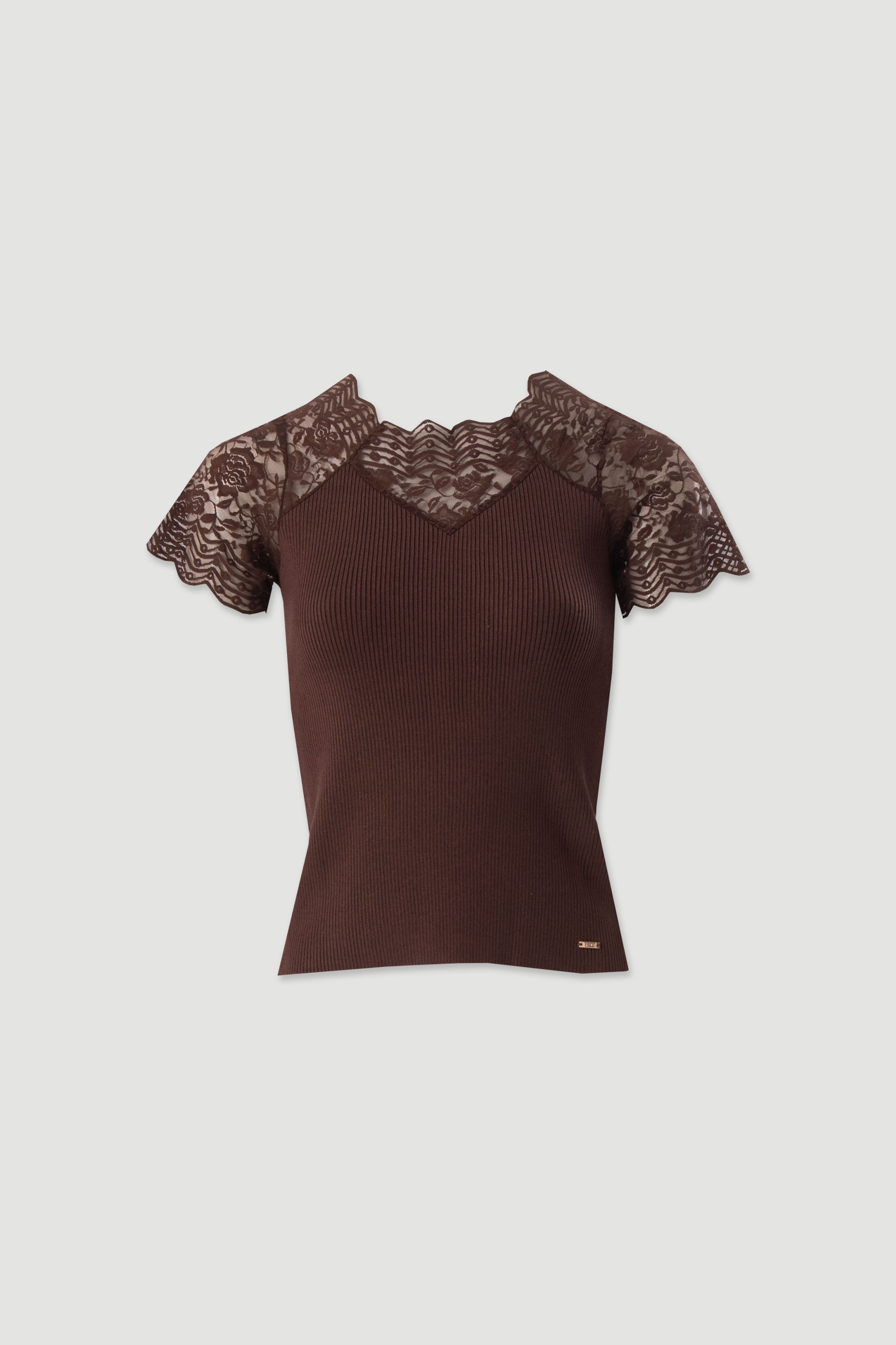 Ribbed knit top with lace details
