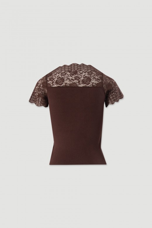 Ribbed knit top with lace details Ribbed knit top with lace details