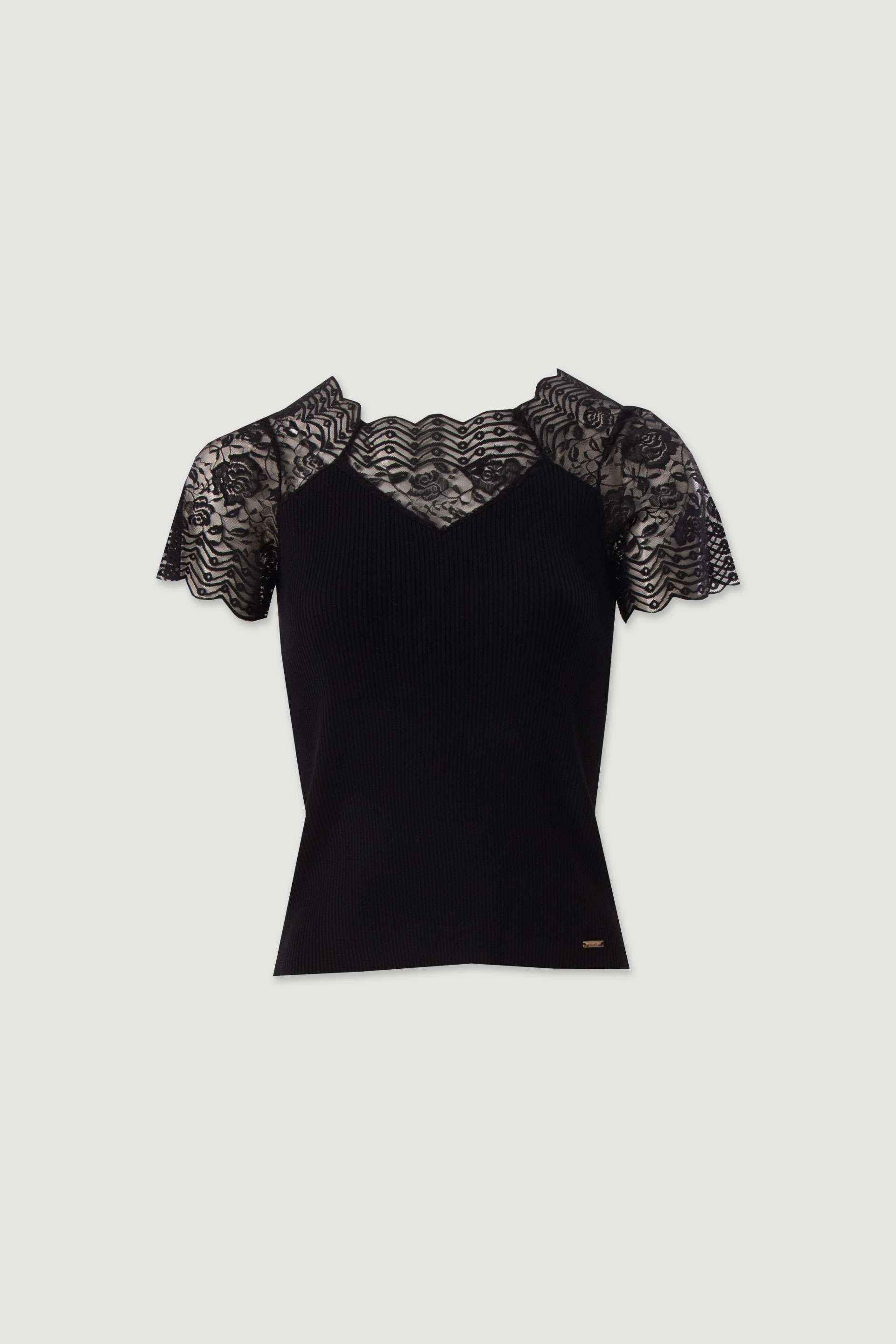 Ribbed knit top with lace details