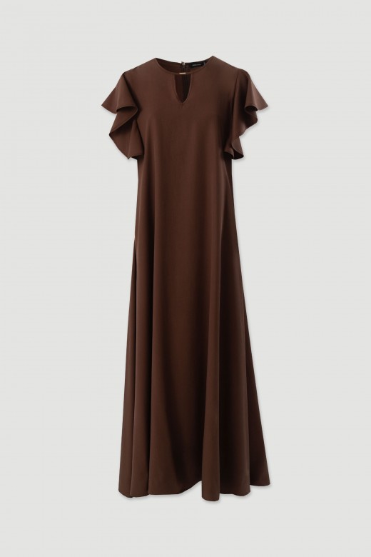 Long tencel dress with ruffle sleeves Long tencel dress with ruffle sleeves