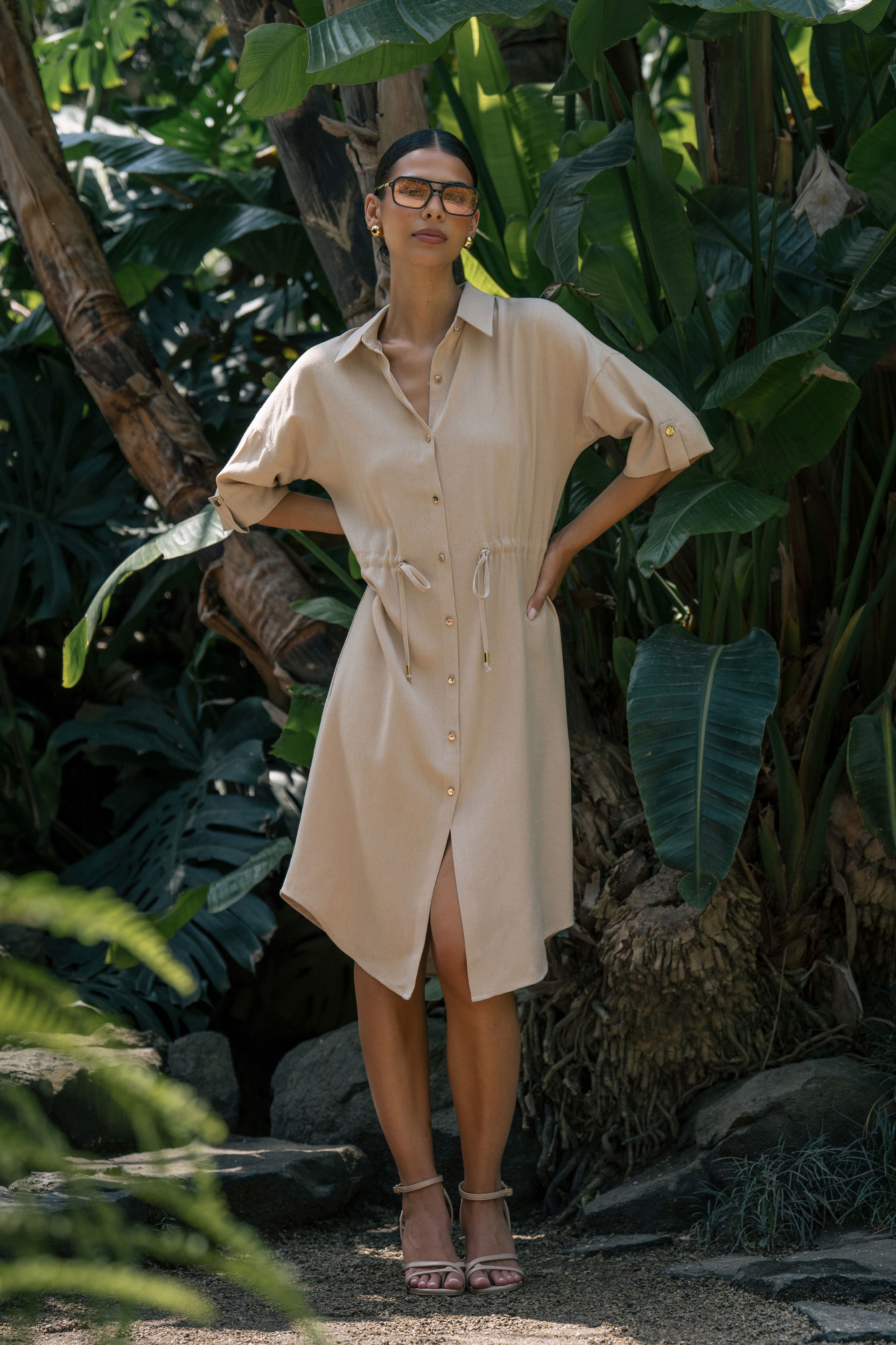 Linen-blend shirt dress