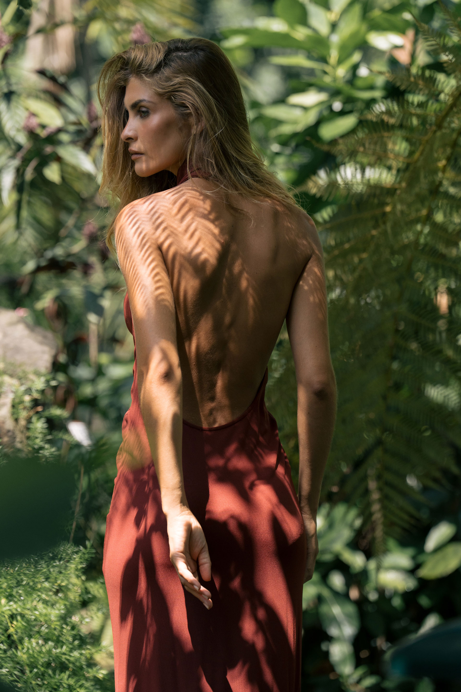 Plunging maxi dress with metallic detail