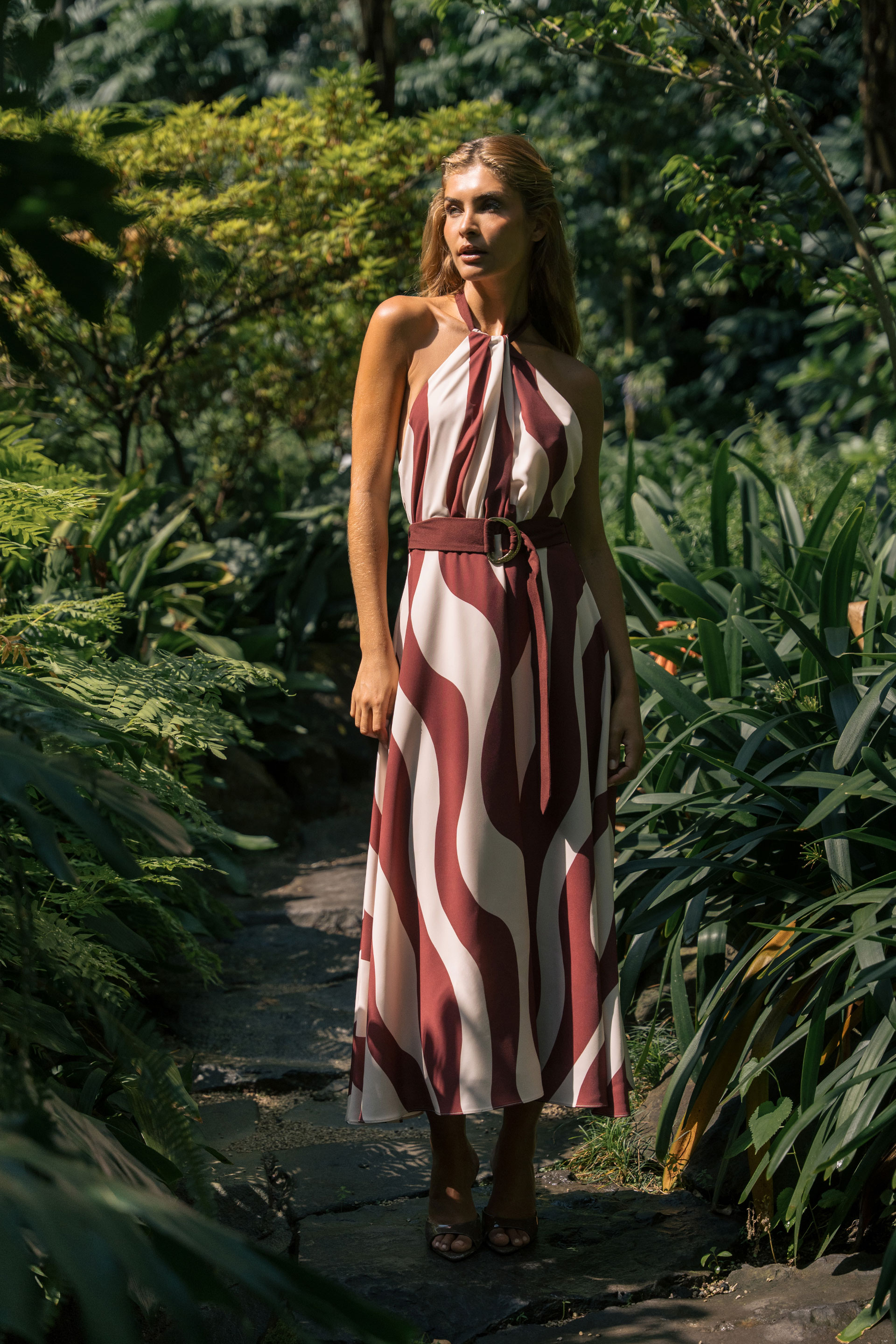 Printed halter maxi dress
