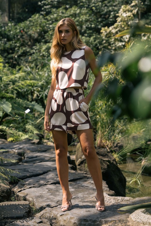 Printed cropped top with back bow Printed cropped top with back bow