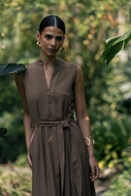 Maxi dress with fabric belt Maxi dress with fabric belt