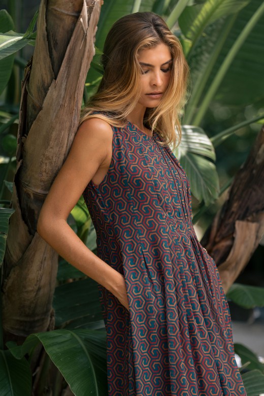 Printed flowing midi dress
